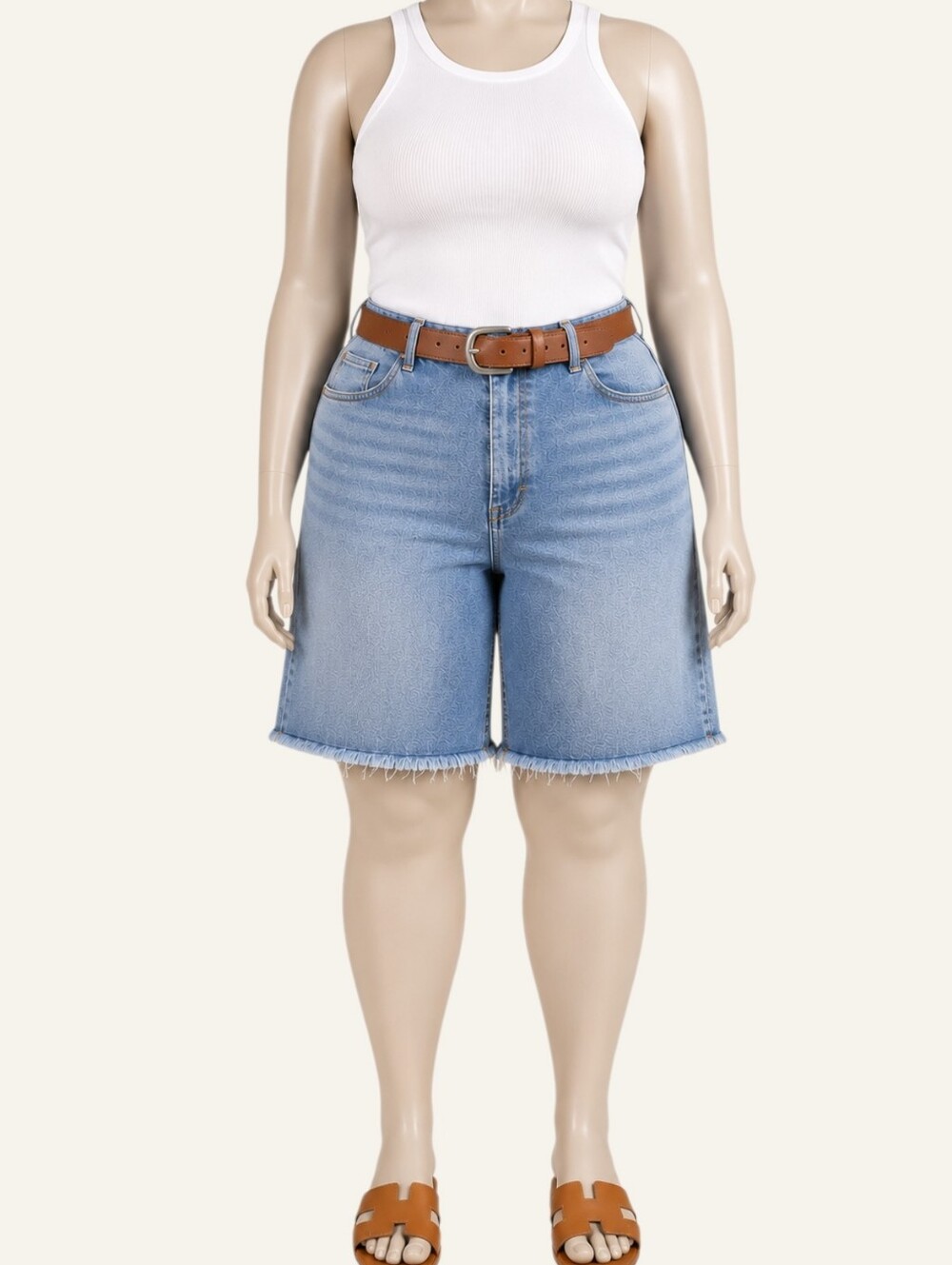 VERVET Curvy Plus Size 2X Light Wash Raw Hem Denim Bermuda Shorts NWT